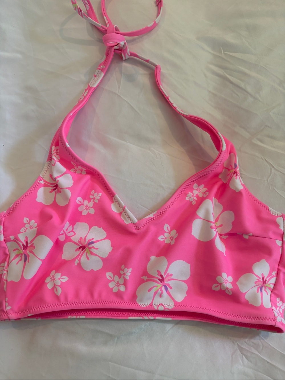Bright Pink Floral Halter Bikini Top
